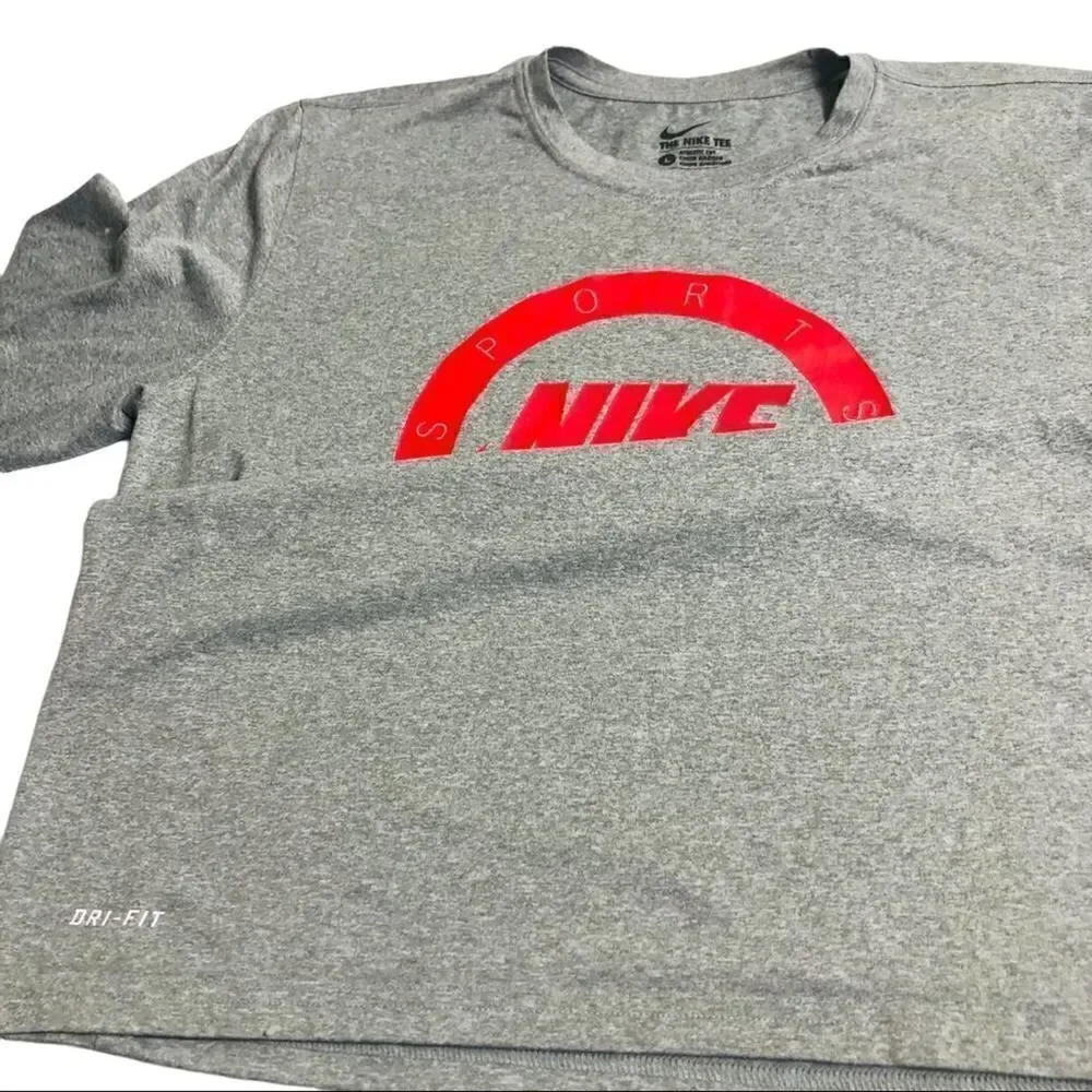 Nike Dri Fit Gray Red Logo Long Sleeve T Shirt